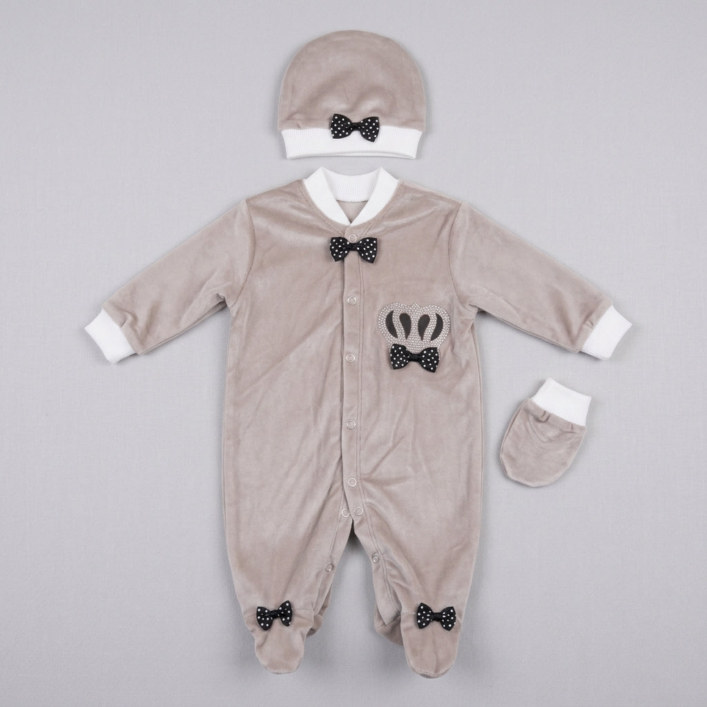 Infant Neutral Soft Velvet Romper with Accessories