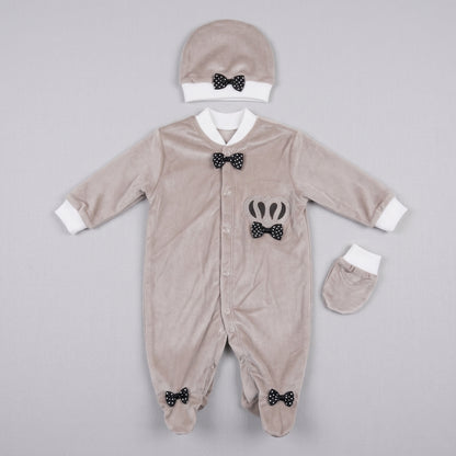 Infant Neutral Soft Velvet Romper with Accessories
