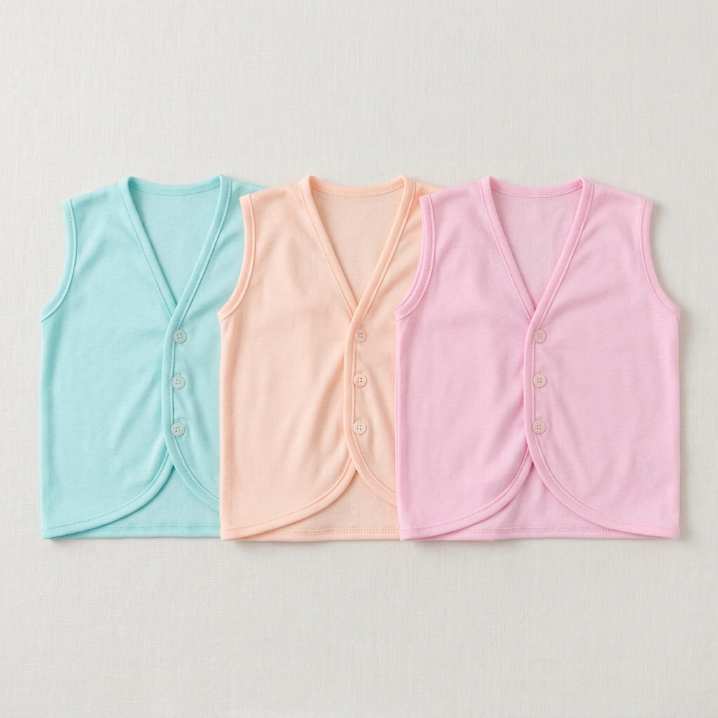Baby Solid Soft Cotton Sleeveless Button-Front Vest Waistcoat (Single Piece)