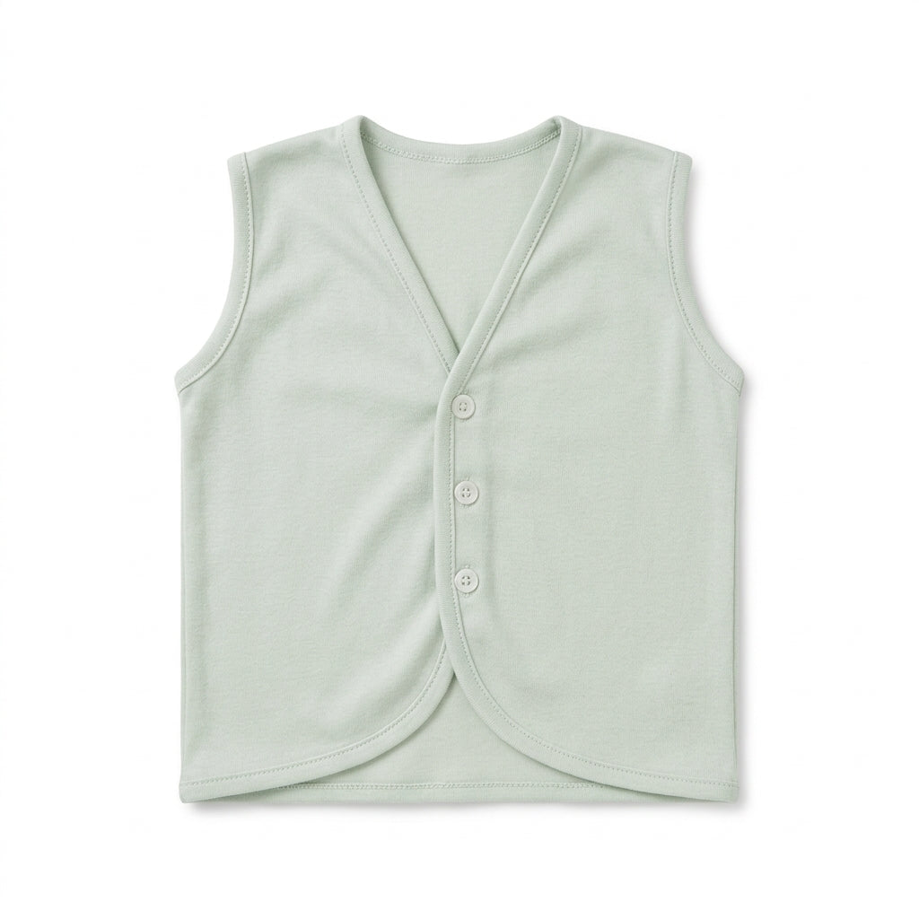 Baby Neutral Soft Cotton Sleeveless Button-Front Vest Waistcoat (Single Piece)