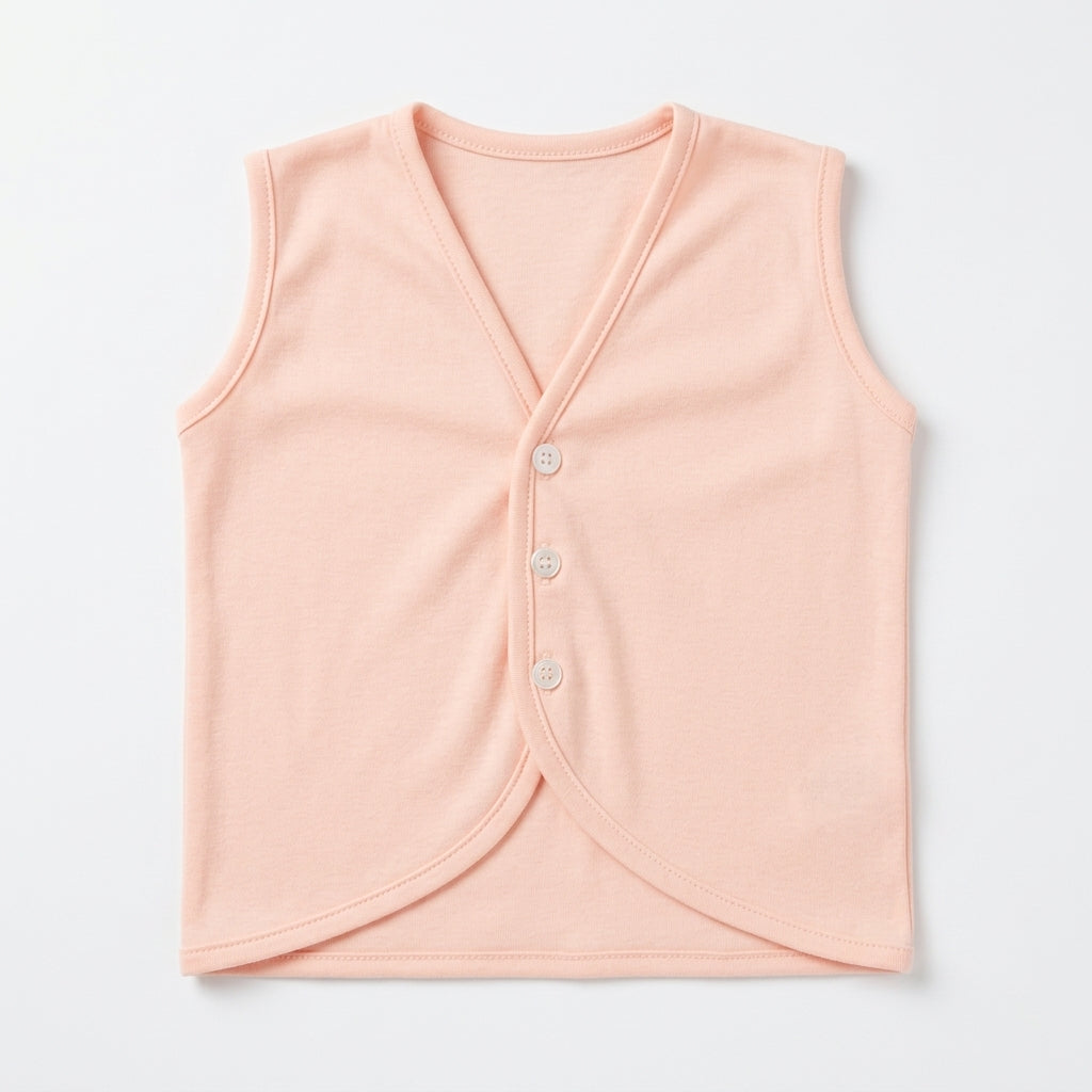 Baby Solid Soft Cotton Sleeveless Button-Front Vest Waistcoat (Single Piece)