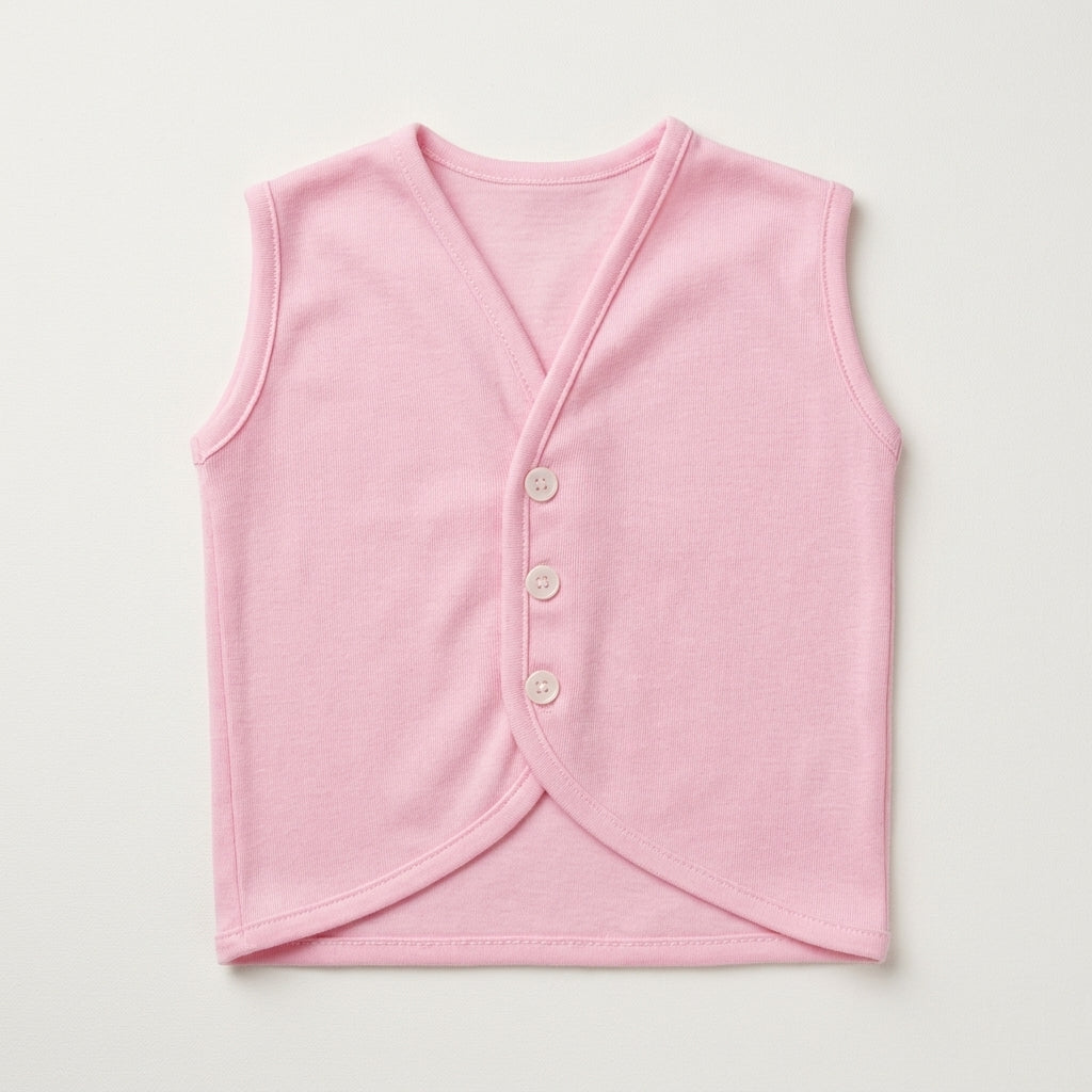 Baby Pastel Soft Cotton Sleeveless Button-Front Vest Waistcoat (Single Piece)