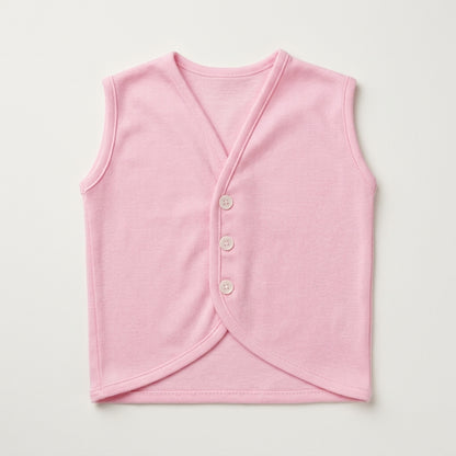 Baby Pastel Soft Cotton Sleeveless Button-Front Vest Waistcoat (Single Piece)