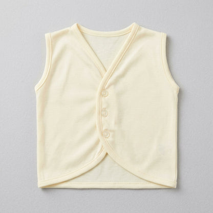 Baby Pastel Soft Cotton Sleeveless Button-Front Vest Waistcoat (Single Piece)
