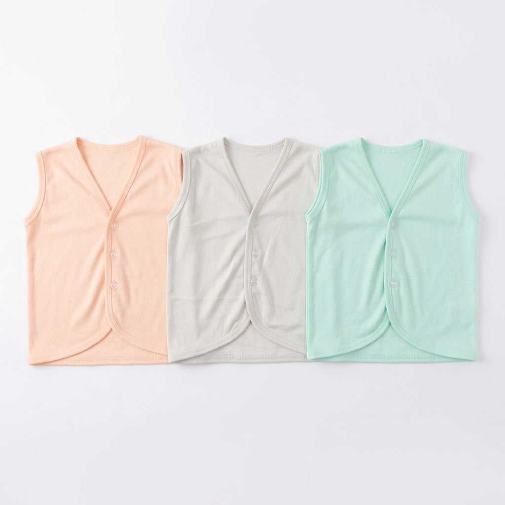 Baby Neutral Soft Cotton Sleeveless Button-Front Vest Waistcoat (Single Piece)