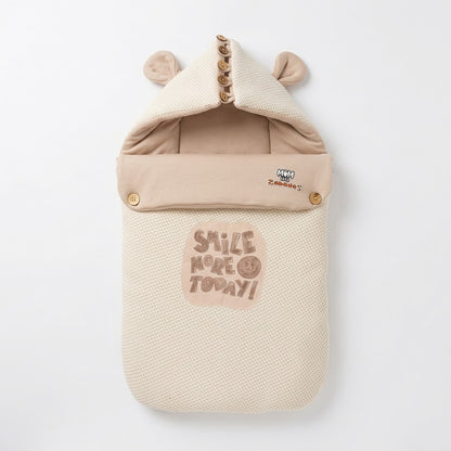 Baby Beige & Cream "SMILE MORE TODAY!" Textured Sleeping Bag Carry Nest with Integrated Pillow