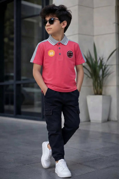 Kids Casual Short Sleeve Polo Top With Collar Detailing