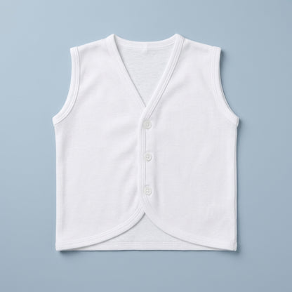 Newborn Baby White Cotton Front-Button Sleeveless Vests (Pack of 3)