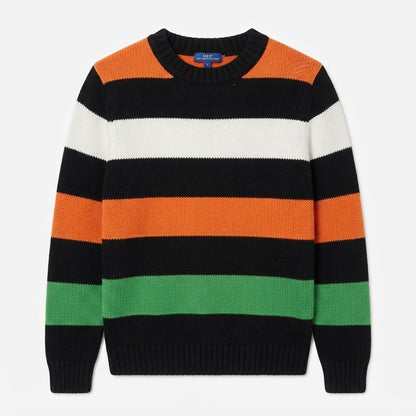 Boys Multi-Color Striped Long-Sleeve Knit Pullover Sweater with Ribbed Collar