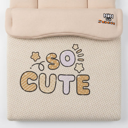 Baby Cream & Beige "SO CUTE" Graphic Textured Hooded Sleeping Bag Carry Nest