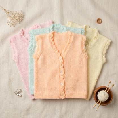 Handmade Knitted Baby Vest / Sweater with Scalloped Trim & Button Front