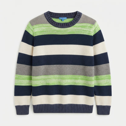 Boys Multi-Color Striped Long-Sleeve Knit Pullover Sweater with Ribbed Collar