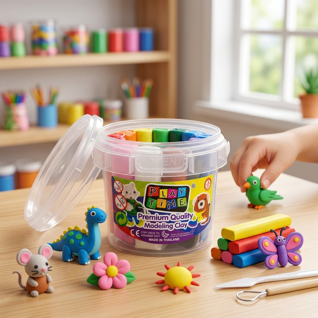 Play Time Premium Quality Non-Toxic Modelling Clay Storage Tub Set