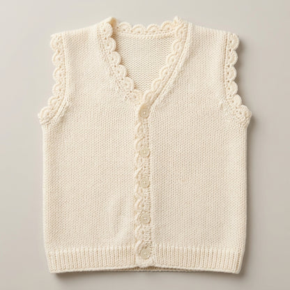 Handmade Knitted Baby Vest / Sweater with Scalloped Trim & Button Front