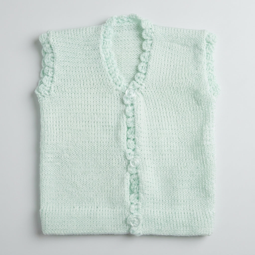 Handmade Knitted Baby Vest / Sweater with Scalloped Trim & Button Front