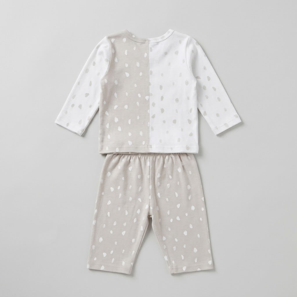 Beige & White Split Abstract Print Baby Sleepwear / Loungewear Set