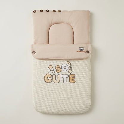 Baby Cream & Beige "SO CUTE" Graphic Textured Hooded Sleeping Bag Carry Nest