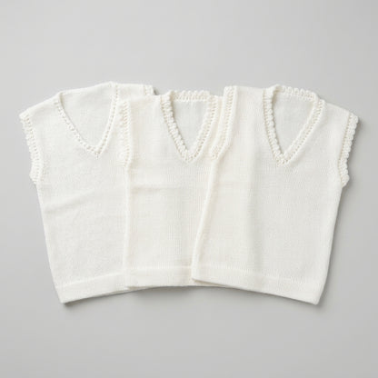 Hand-Knitted Off-White Baby Sleeveless V-Neck Vest with Textured Trim