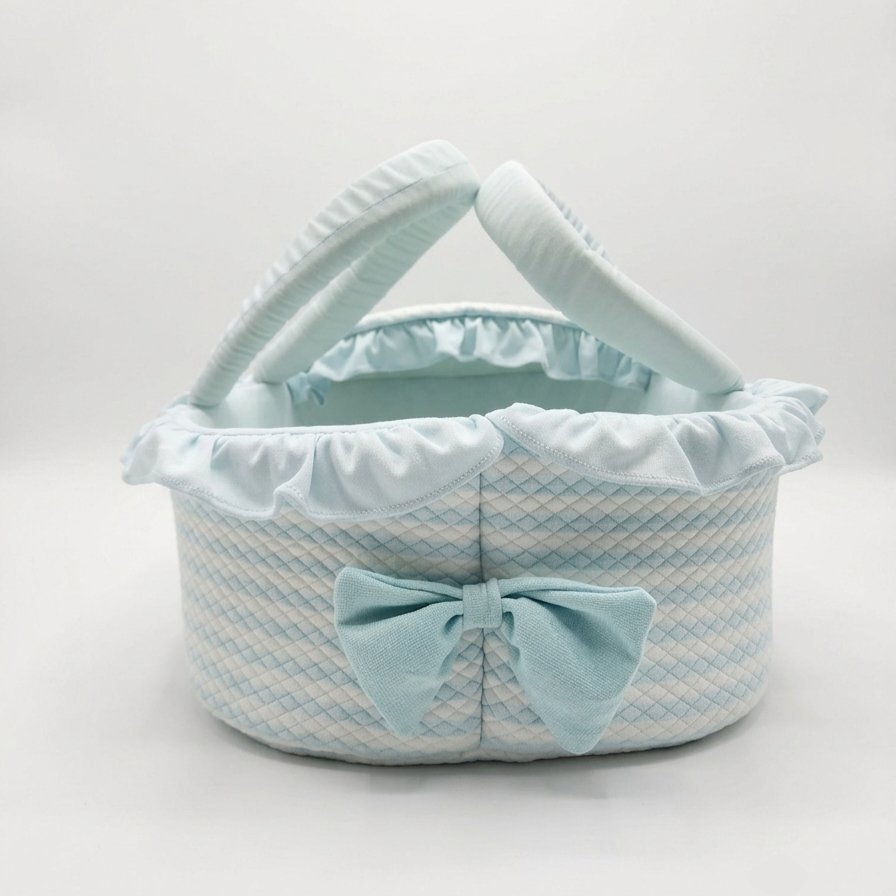 Baby Moses Basket Carrycot Light Blue Striped Cotton