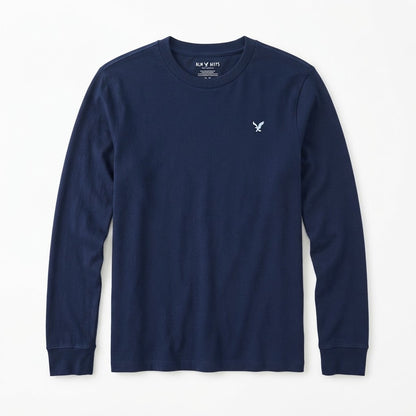 Boys Classic Navy Blue Long-Sleeve T-Shirt with White Bird Chest Logo