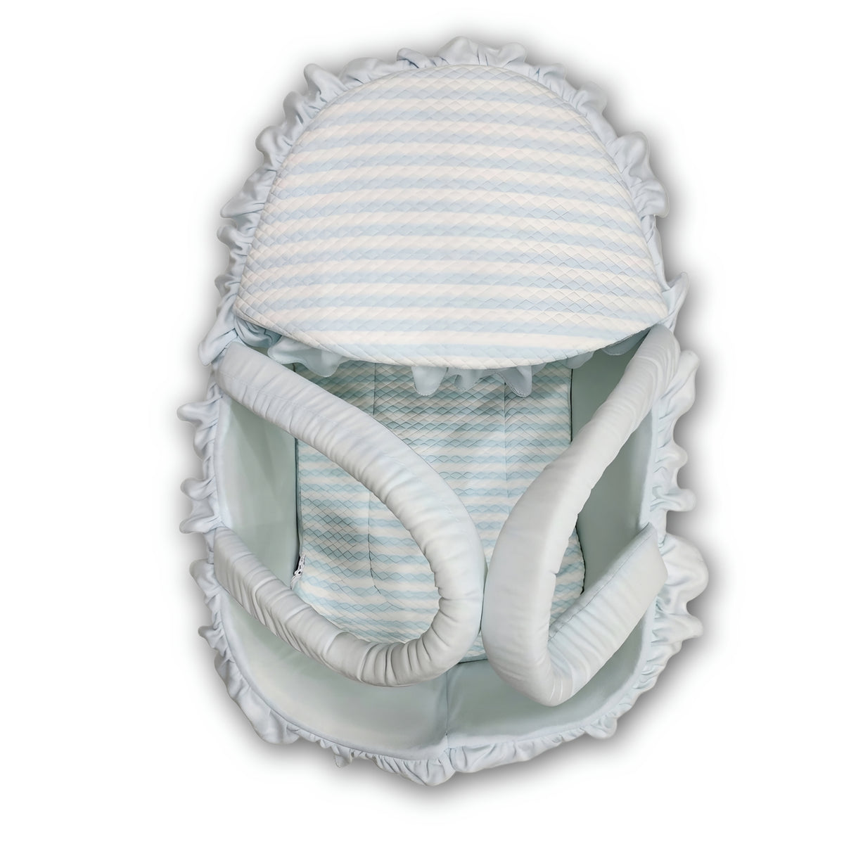 Baby Moses Basket Carrycot Light Blue Striped Cotton