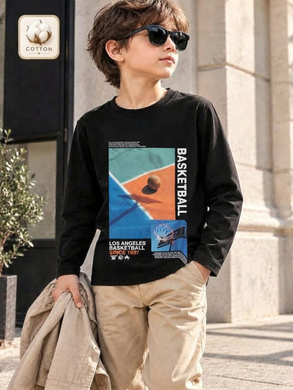 Boys Black "Basketball Los Angeles Since 1997" Graphic Print Long-Sleeve T-Shirt