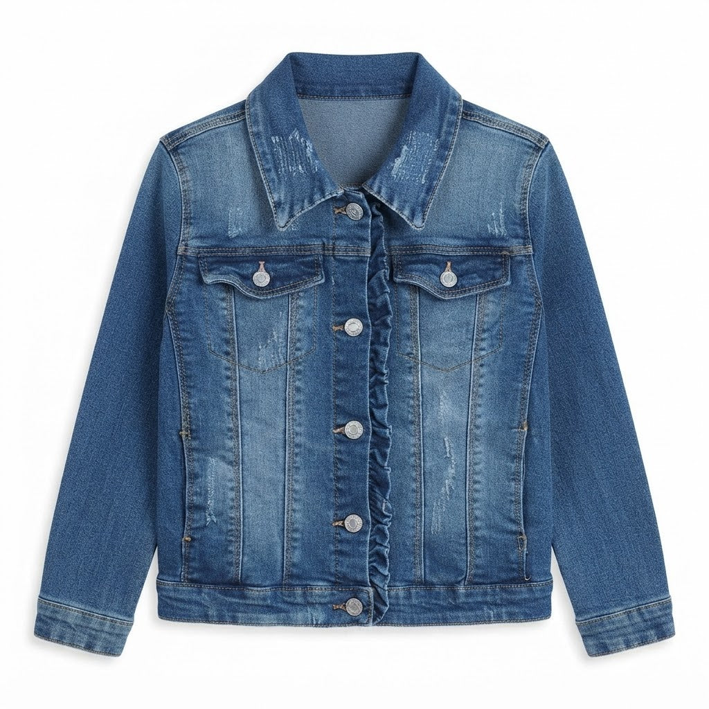Kids Classic Blue Denim Jacket with Metal Button Closure and Chest Pockets