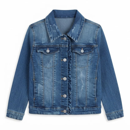 Kids Classic Blue Denim Jacket with Metal Button Closure and Chest Pockets
