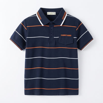 Boys Navy Blue Striped Polo Shirt