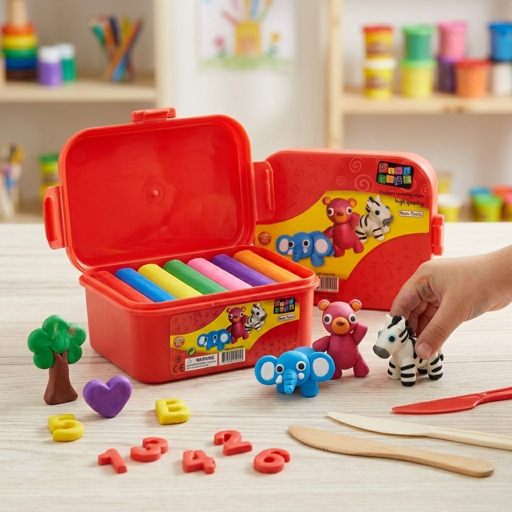 Play Time Non-Toxic Modeling Clay Set for Kids – Creative Clay Dough Box with Tools & Shapes