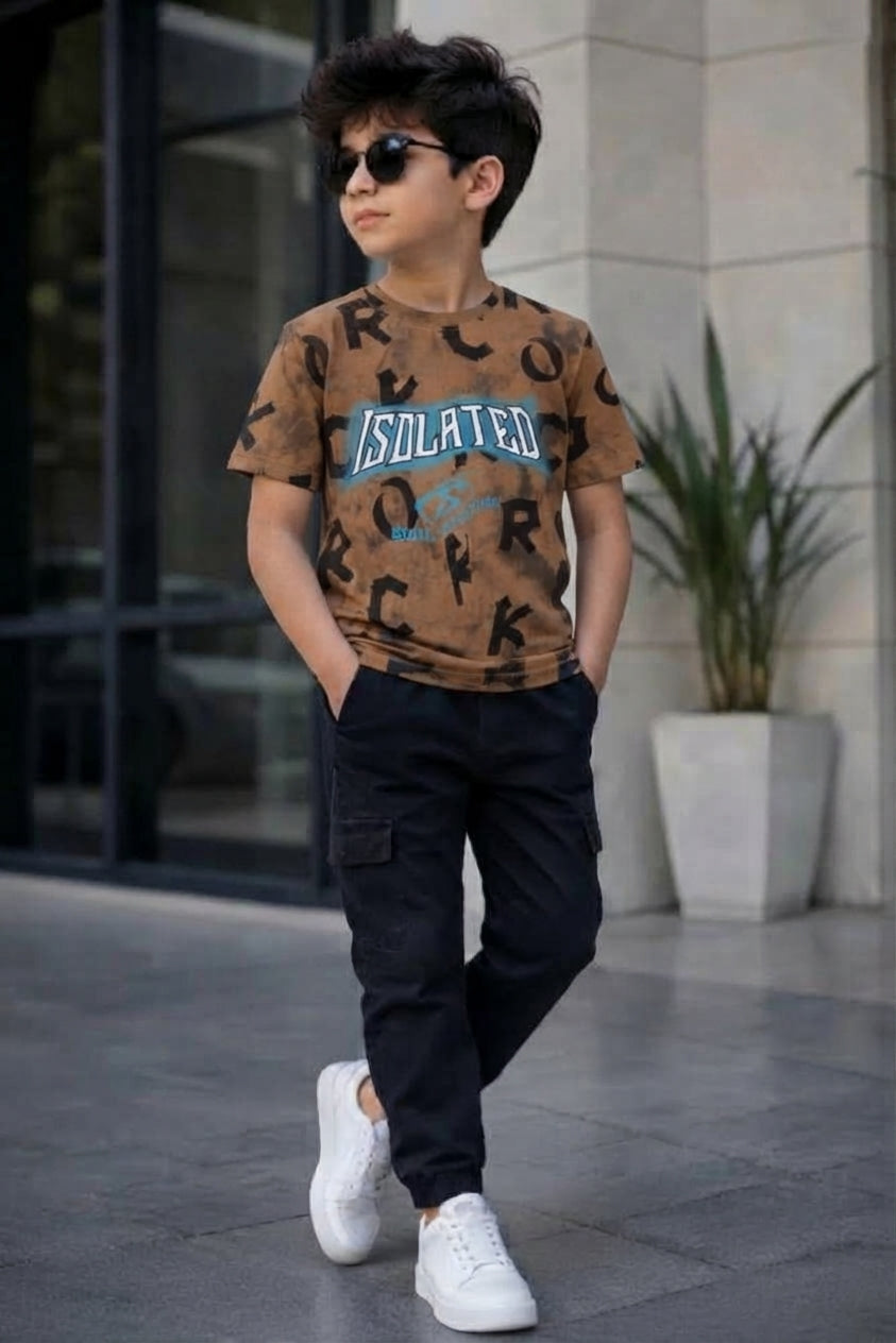 Boys Brown "Isolated" Graphic Print Tie-Dye T-Shirt