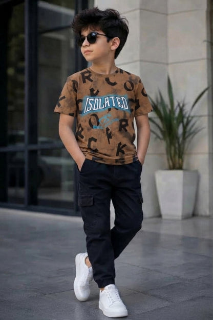 Boys Brown "Isolated" Graphic Print Tie-Dye T-Shirt