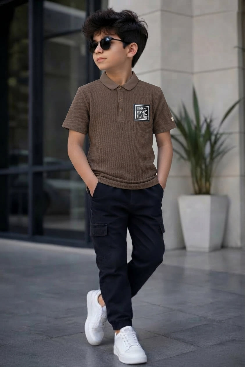 Boys Brown "Constructivism" Badge Polo Shirt