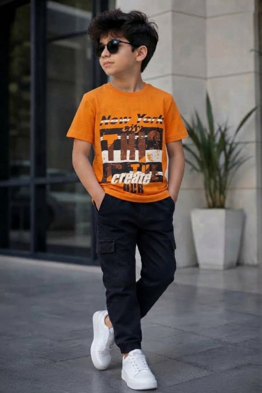 Boys Orange "New York City" Graphic Print T-Shirt