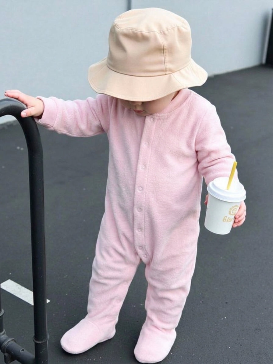 Baby Girl Classic Soft Pink Footed Sleepsuit Long-Sleeve Romper