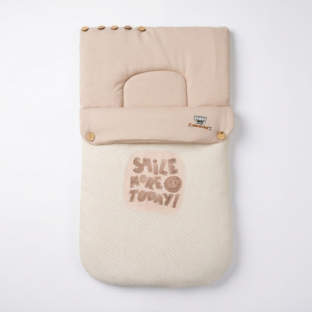 Baby Beige & Cream "SMILE MORE TODAY!" Textured Sleeping Bag Carry Nest with Integrated Pillow