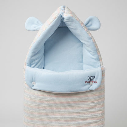 Baby Pastel Stripe Textured Hooded Sleeping Bag Carry Nest with 3D Bear Ears